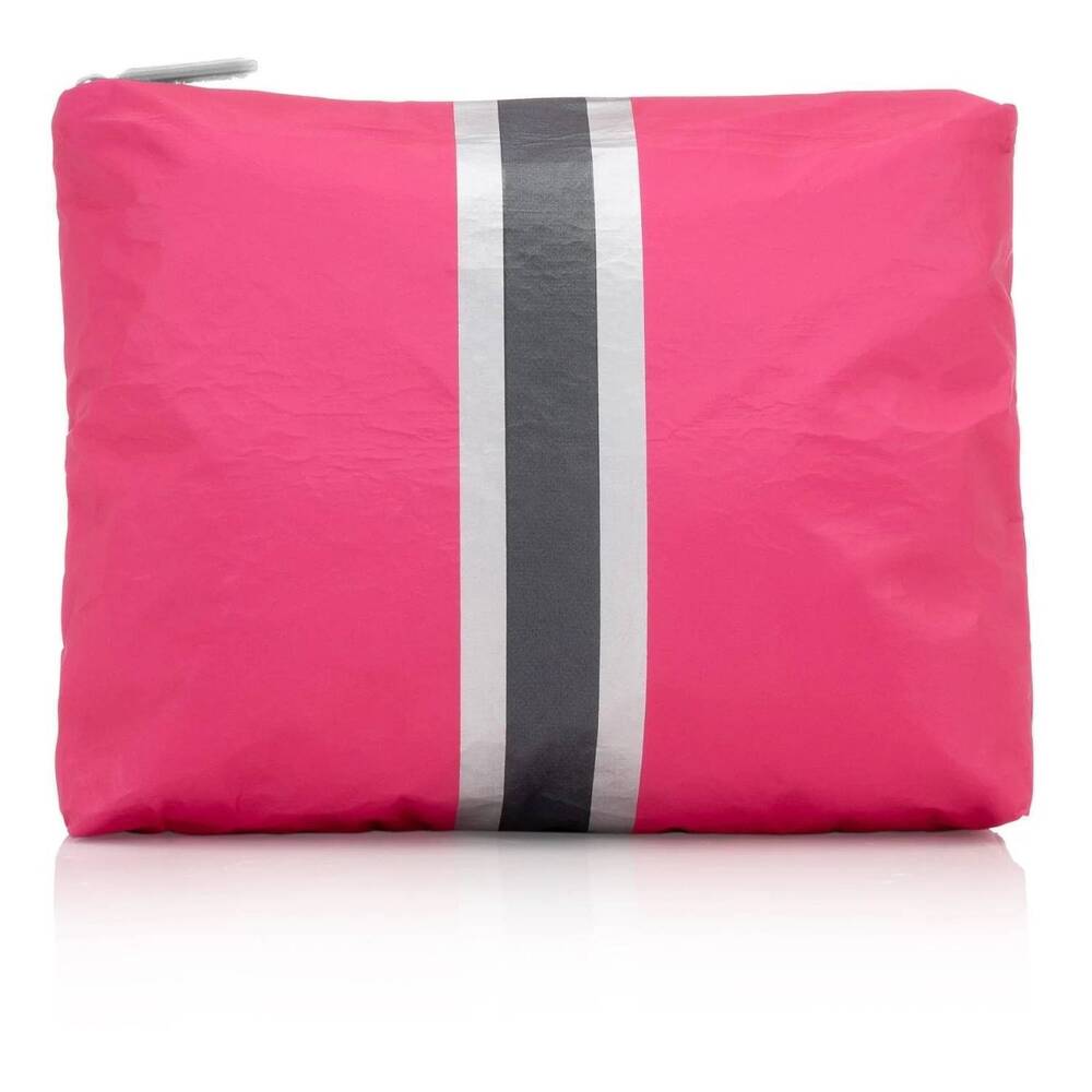NEW HI LOVE TRAVEL women's zipper pouch in paradise pink stripes